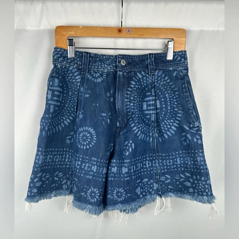 Free People Printed A-Line Denim Shorts - Picture 2 of 5